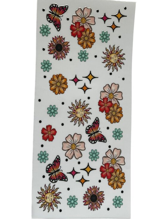 CK Sparkle Other - Boho Sun & Butterfly Cup Wrap | Retro Floral Tumbler Wrap | Custom Cup Add On